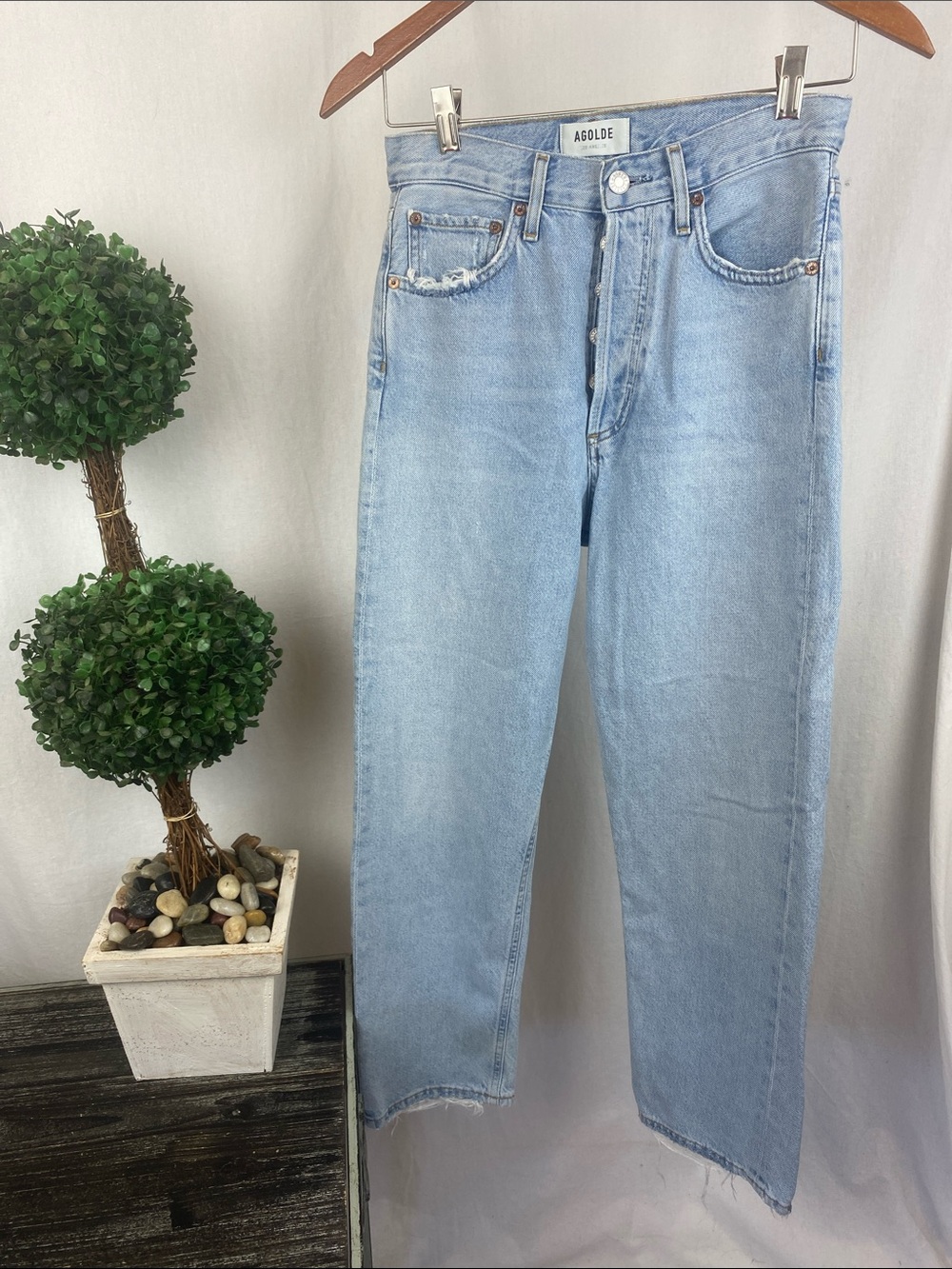 Agolde Light Wash Blue Denim Button Fly Jeans 23